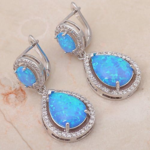 Chokushop Luxury design Blue Fire Opal Silver sterling 925 Dangle Earrings Fashionl JewelryOpal Jewelry OE280
