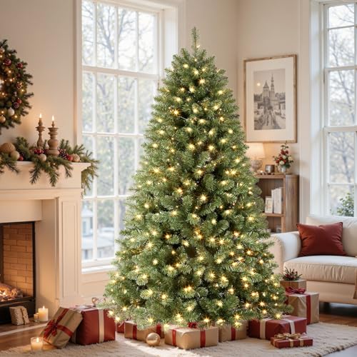 SHareconn 7.5ft Prelit Premium Artificial Classic Spruce Christmas Tree with Pre-lit 350 Warm White...