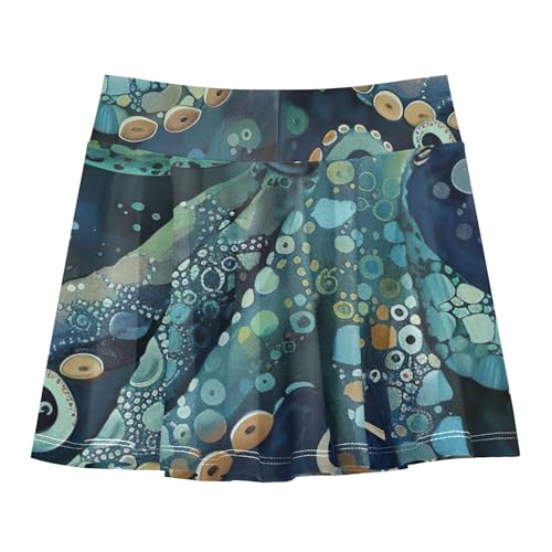 Athletic Shorts Girls Skorts Octopus Sea Animal Teal Blue Kids Tennis Skirts Pleated Teen Skirt 3t2