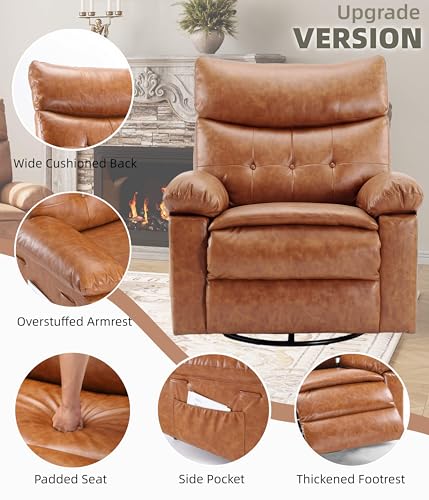 Image of GarveeHome Leather Recliner Chair - Heat and Massage, Swivel Rocker Manual Recliner for Adults, Lazy Rocking Chair with Comfort Arms and Back Single Sofa for Living Room