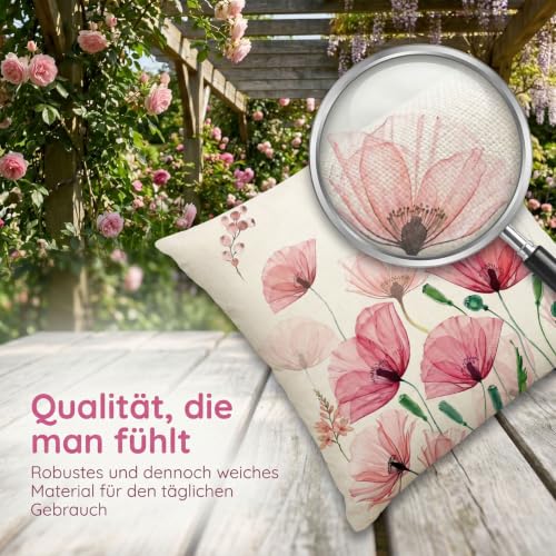 PokeAir Lot de 2 housses de coussin d'extérieur - 50 x 50 cm - Fleurs roses - Moderne - Résistantes aux intempéries - En polyester - Pour jardin, canapé, salon, chambre à coucher – vue 7