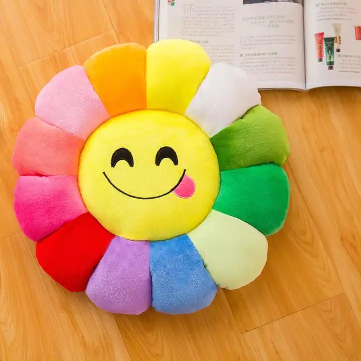 Image of AVS Sunflower Pillow Soft and Comfortable Sunflower Smiley Cushion, Floral Plush Pillow Colorful Sunflower Plush Rainbow Decorative Pillow Home Bedroom (16X16 Inch, Multi) 03