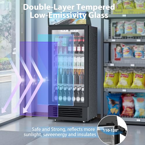 Image of Electactic 6 Cu.Ft Commercial Beverage Refrigerators, Freestanding Display Cooler with Smart Temperature Control, Double-Tempered Glass Door, Display Fridge for Bar, Office, Restaurant, Outdoor