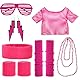 Onperpoe 80er 90er Jahre Outfit Damen Retro Kostüm Zubehör Set Neon Netzshirt,Ohrringe,Halsketten,Beinwärmer,Armbänder,Brille,Stirnband 80er Jahre Accessoires Frauen für Karneval,Fasching,Mottoparty