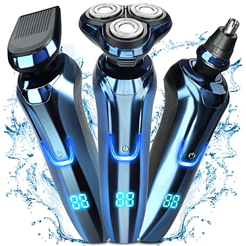 Elektrorasierer für Herren, elektrischer Rasierer, Bartschneider für Männer, professioneller Nass- und Trockengesicht, Nasenhaarschneider, wiederaufladbar, elektrische Rasierer für Herren, 3-in-1 Cover