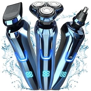 Electric Razor for Men, IPX7 Waterproof Wet & Dry Cordless Shaver, 120 Min Shaving with Precision Trimmer, Nose Hair Trimmer, LED Display, Travel Lock