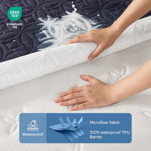 Image of BEDLORE Waterproof Mattress Protector, King Size Mattress Pad with Deep Pocket 6 inch-18 inch Depth, Soft Dirt-Proof Double Bed Mattress Cover for Bedroom, College Dorm, Hotel (Navy Blue)
