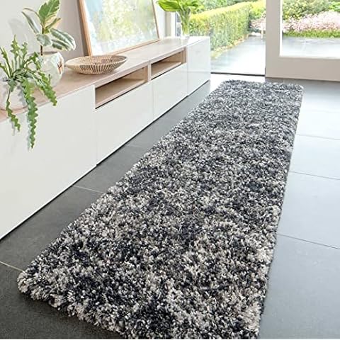 Modern Plush Slate Grey Denim Shaggy Runner Rug Cover
