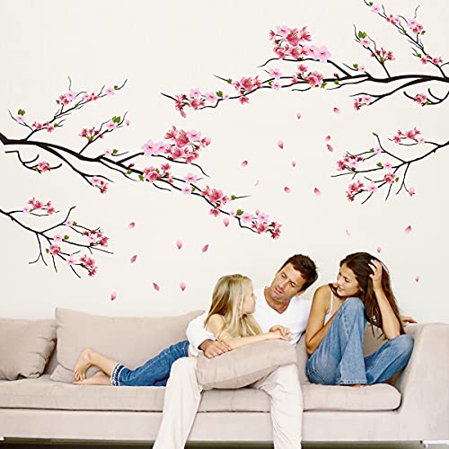Rw-Ksr16 Pink Peach Flower Wall Decals Cherry Blossom Tree Branch Wall Stickers Diy Removable Florals Plants Wall Art Decor For Kids Girls Bedroom Livig Room Nursery Office Wall Decoration #TOP6