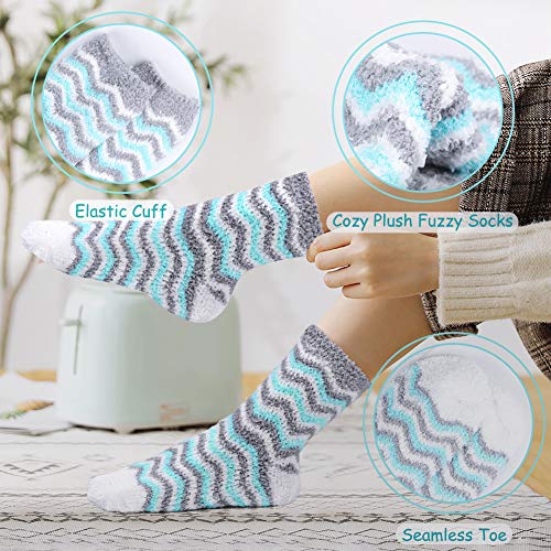 Image of Toes Home Fuzzy Socks for Women, 6 Pairs Cozy Winter Fluffy Slipper Socks