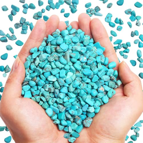 Image of WAYBER 1 Lb /460g Green Turquoise Decorative Stones Irregular Aquarium Pebbles Crystal Rocks Quartz Gravels for Fish Turtle Tank /Succulent Plants /Air Plants Decoration (Fill 1 Cup)