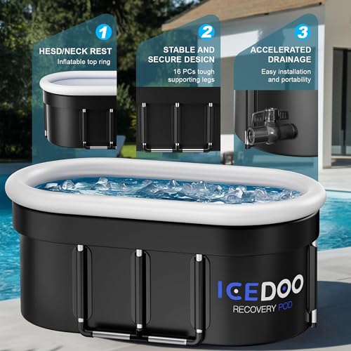 Upgraded 175 Gal XXL Large Oval Ice Bath with Air Ring, Multi-Layered Portable Cold Plunge Tub for Athletes, Foldable & Inflatable Cold Tub Recovery at Home, Outdoors,Gym Use Bathtubs.