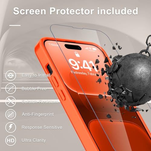Image of YENAPOON for iPhone 15 Plus Case, iPhone 14 Plus Case, Matte Magnetic Phone Cover with 1 Screen Protector [Support for MagSafe] [Shockproof Military Grade Protection] Translucent Frosted Back, Orange