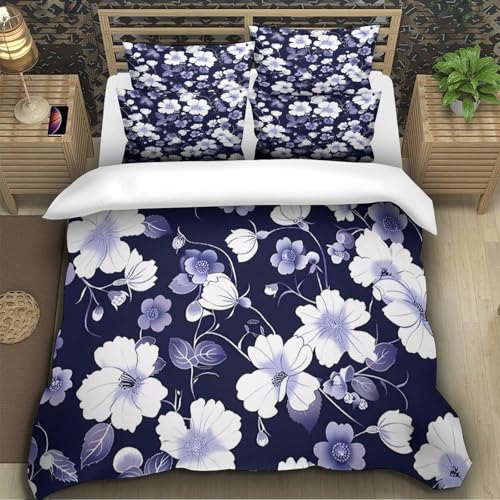 Housse de couette effet microfibre résistante parure de lit florale 140x200 - 5