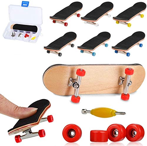 QNFY Monopatines para Dedos, Mini Diapasón de Madera Patineta de Dedo Skatepark Juguete DIY Montar Tablero de Dedos Fingerboard Finger Skateboards Niños (Rojo)