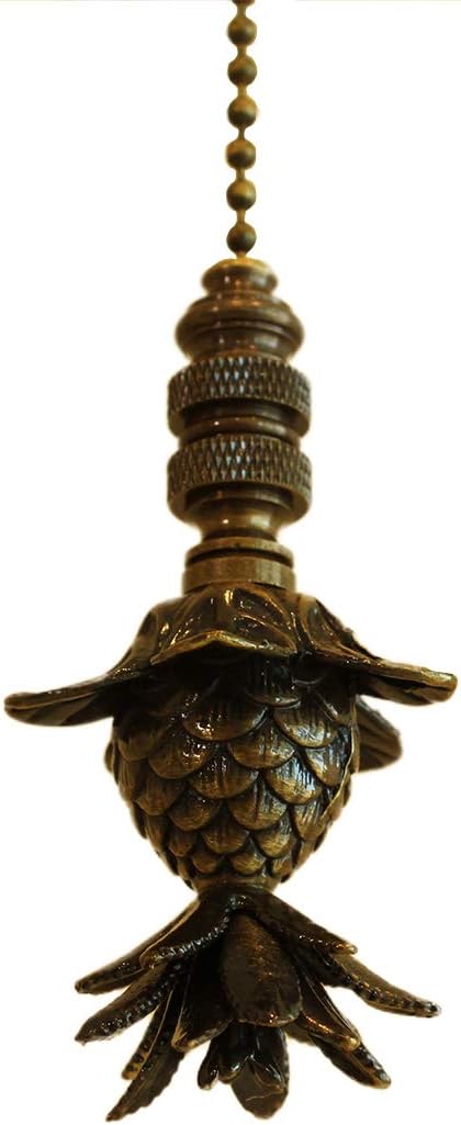 Blooming Pineapple Ceiling Fan Pull, 3"h with 12" Antiqued Brass Chain