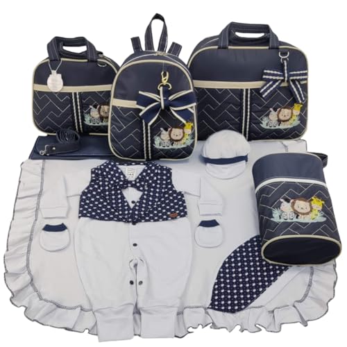 KIT BOLSA MATERNIDADE 5 PEÇAS SAFARI BABY + SAIDA MATERNIDADE MENINO (Marinho)