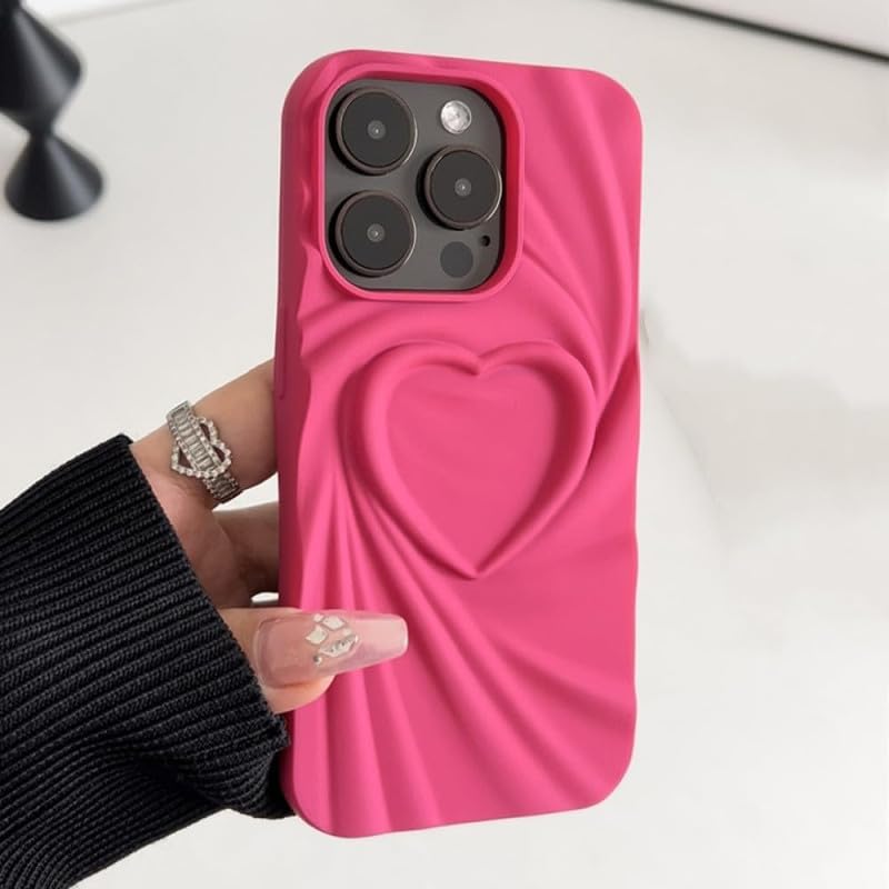 Image of COVERLY Heart Shape Design Back Case Cover for iPhone 12 Pro | Embossed Wrinkle Cute Silk Pattern | Love Trendy Matte TPU | Soft Silicone Fashion Aesthetic Cover for Girls & Women (Pink, Shockproof)