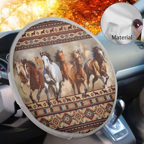 Image of Aztec Horses Steering Wheel Sunshade Cover Foldable Sun Shade for UV Protection Car Interior Accessories for Sun Heat Universal Steering Wheel Cover for Car Truck SUV Van