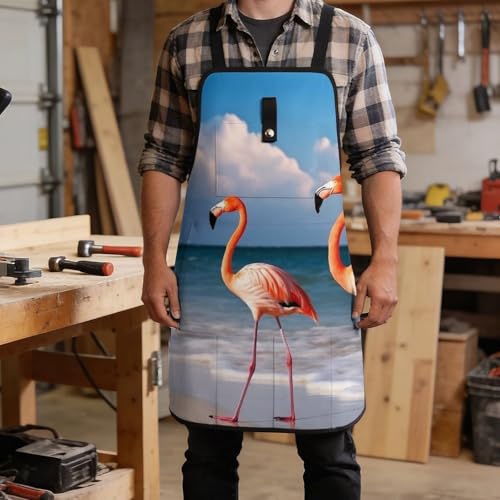 Delantal de trabajo ajustable con bolsillos y diseño flamingo miniatura 5