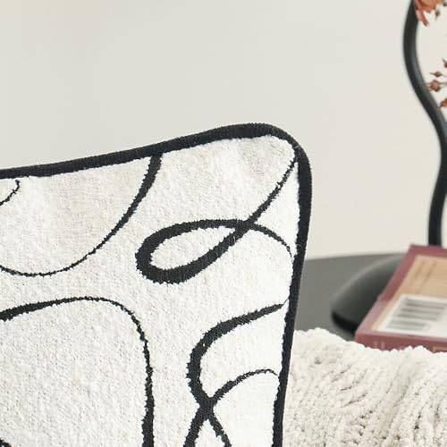 Jonhier White Black Boho Textured Abstract Throw Pillow Cover, Geometric Minimalist Square Pillowcase for Couch Sofa Bed, Modern Neutral Boucle Chenille Sham for Living Room Bedroom, 18x18 inch, 1PCS by Jonhier - Used condition - Image 5