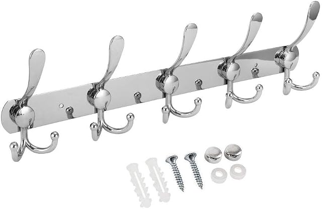 Dosenstek 15 Hooks Stainless Steel Coat Robe Hat Clothes Wall Mount Hook Hanger Towel Rack (1 Silver)