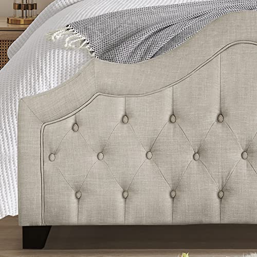 Rosevera Noblesville Tufted Linen Upholstered Platform Bed Frames For Bedroom, Queen Bed Frame, Easy Assembly, Queen, Beige #TOP6