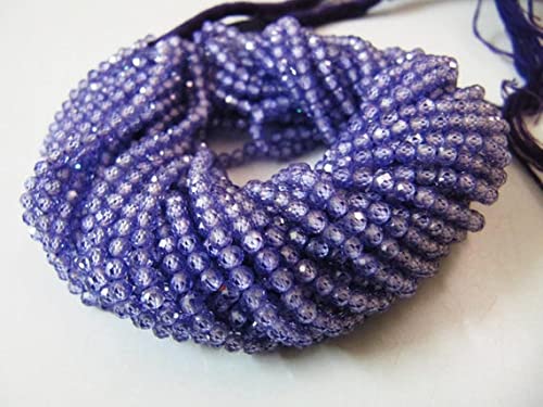 Perles de zircon bleu 3mm LKBEADS round faceted CZ beads strand 13 inch