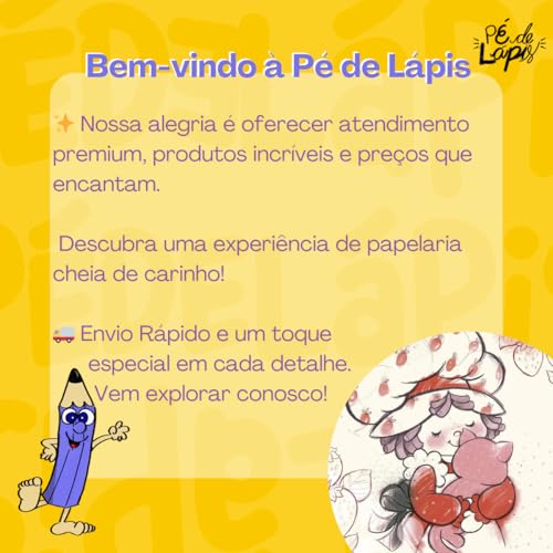 Caderno Brochura Moranguinho Colegial 160 Folhas Ilustradas Pautadas, Estilo Papel de Carta - Para E