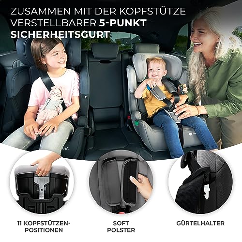 Kinderkraft Kinderautositz COMFORT UP I-SIZE, Autokindersitz, Autositz, Kindersitz, ein Autositz für Kinder von 76-150 cm, 5-Punkt-Sicherheitsgurt, Einstellbare Kopfstütze, ECE R129/03, Rosa