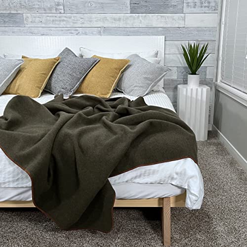 Ektos 100% Wool Blanket Throw, 60" X 50", Outdoor Blankets For Fire Pit Or Winter Camping (Olive Green, Throw Size) #TOP3
