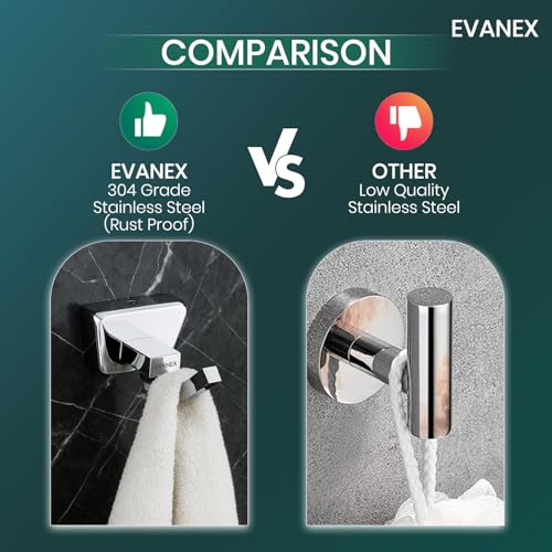 Image of EVANEX Rob Hook, 304 Grade Stainless Steel, Wall Towel Hooks Coat Hook, Chrome Robe Hook, Door Hanger Towel Robe, Clothes Cabinet Closet Sponges Hook for Bathroom & Kitchen (Aquarius)