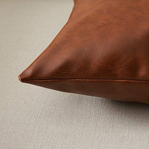 Image of Fancy Homi Faux Leather Boho Decorative Throw Pillow Covers, Thick Modern Solid Square Cushion Case Set for Couch Sofa Bedroom Car Living Room (12x20 Inch /30x50 cm, Brown)