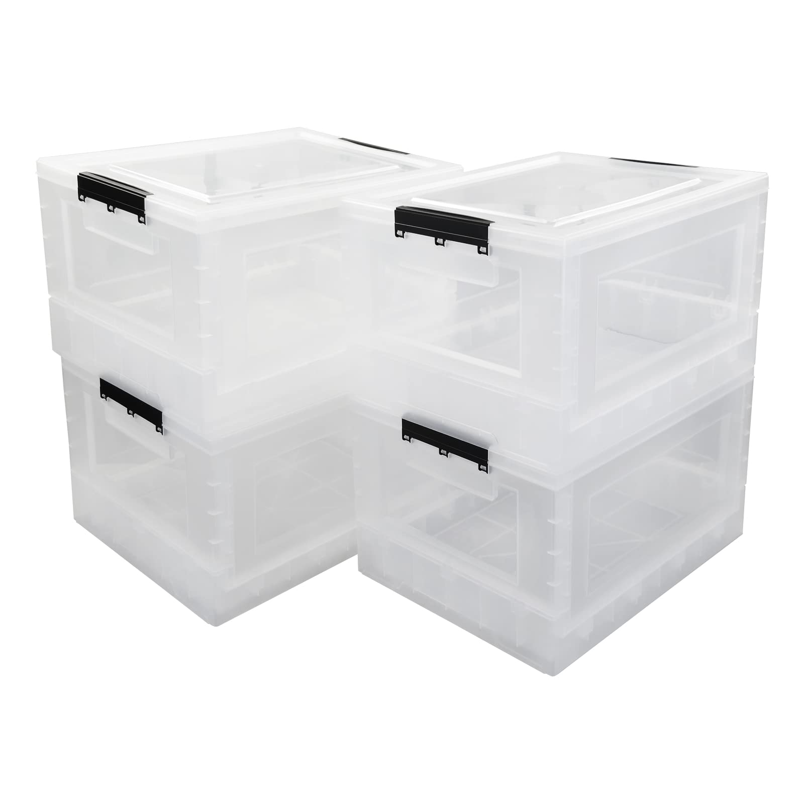 4-Pack 32 Quart Clear Collapsible Storage Crate, Folding Storage Box with Lid