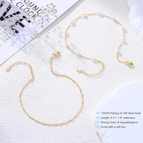 Image of Ankle Bracelets for Women 14K Gold Sterling Silver Plated Anklets for Women Waterproof Dainty Anklets with Cubic Zirconia,Clover, Forever Love Knot, Chains Trendy Everyday Anklet Beach Summer Jewelry Gift