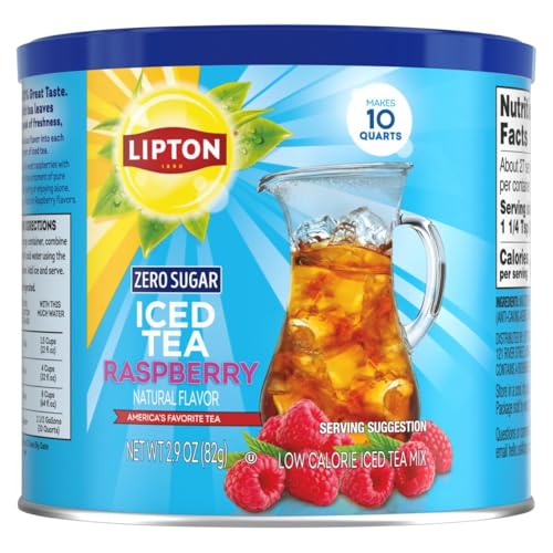 Lipton Zero Sugar Iced Tea Mix, Raspberry Flavor Black Iced Tea, Makes 10 Quarts