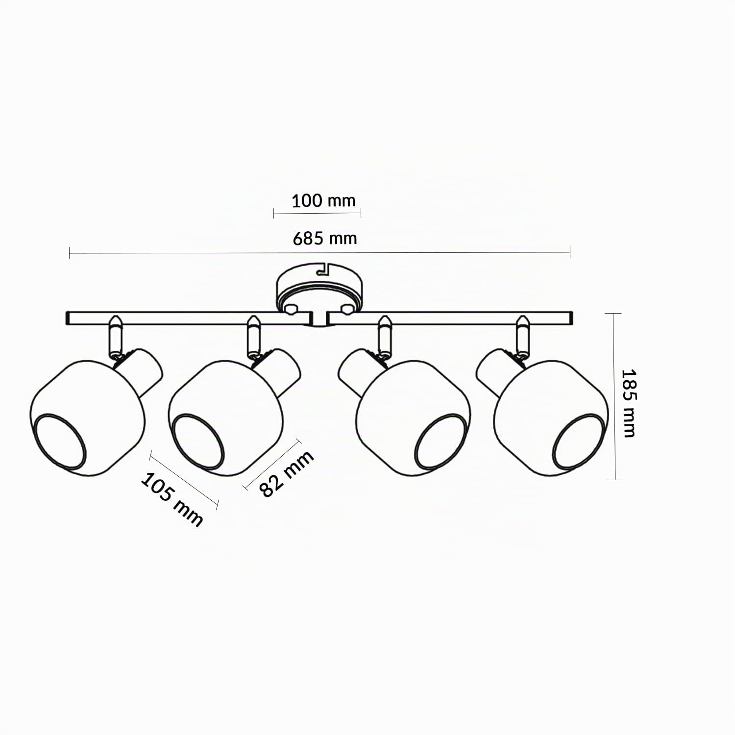M Ledme - Lampada da soffitto serie Glass a 4 lampadine, 4 lampadine a LED per interni da soffitto con attacco E14, lampadine a LED per interni con finitura nera (lampadina non inclusa)