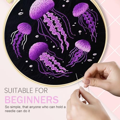 Image of Huacan Embroidery Kit for Beginners,Flower Embroidery Kits for Adult, Needlepoint Kits for Adults with Stamped Patterns