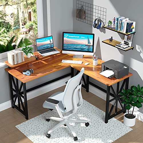 Greenforest L Shaped Desk With 2 Monitor Stand, 50.4 Inch Reversible Corner Computer Desk For Home Office Study Gaming Workstation Crafting Table For Small Spaces, Easy Assembly, Walnut #TOP1
