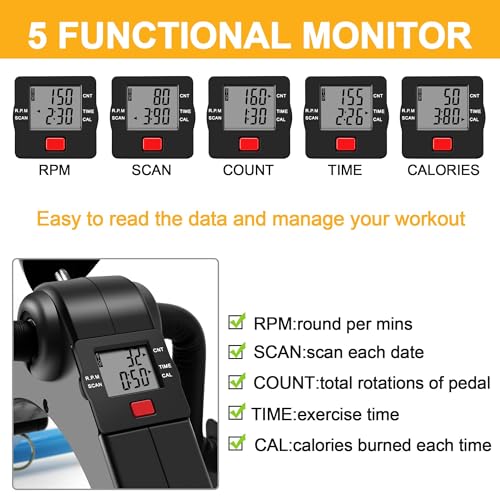 Image of Pedal Exerciser Leg and Arm Exercise Bike with LCD Monitor Foldable (Black /Blue)