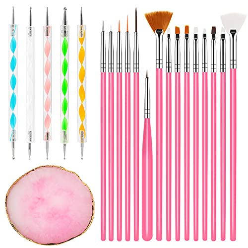 mlogiroa Nail Painting Brushes with Nail Palette Nail Dotting Pens Golden Edge Nail Plate Color Mixing Palette Gel Painting Dotting Pen Nail Brushes Set Nail Art Manicure Kits for Nail Salon, Home