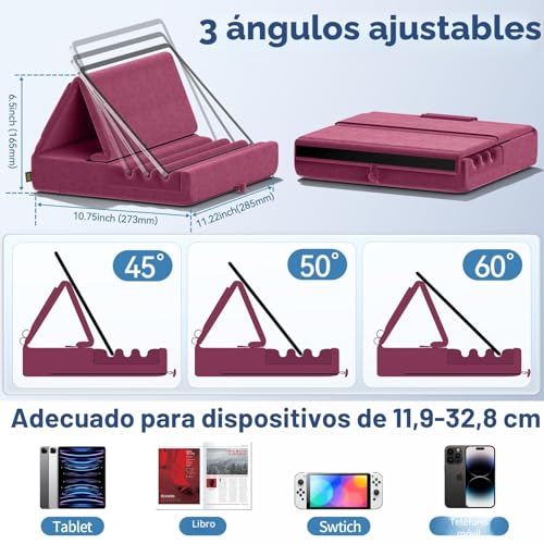 Miniatura 7 de Kdd Soporte De Almohada Para Tablet,Soporte Ipad Plegable Para Cama,Regazo,Cojín Para Tablet Con Bolsillo Y Soporte Para Lápiz, Para Ipad Pro 12.9 10.5 9.7 Air Mini 6 5 4 3 E-Reader Morado