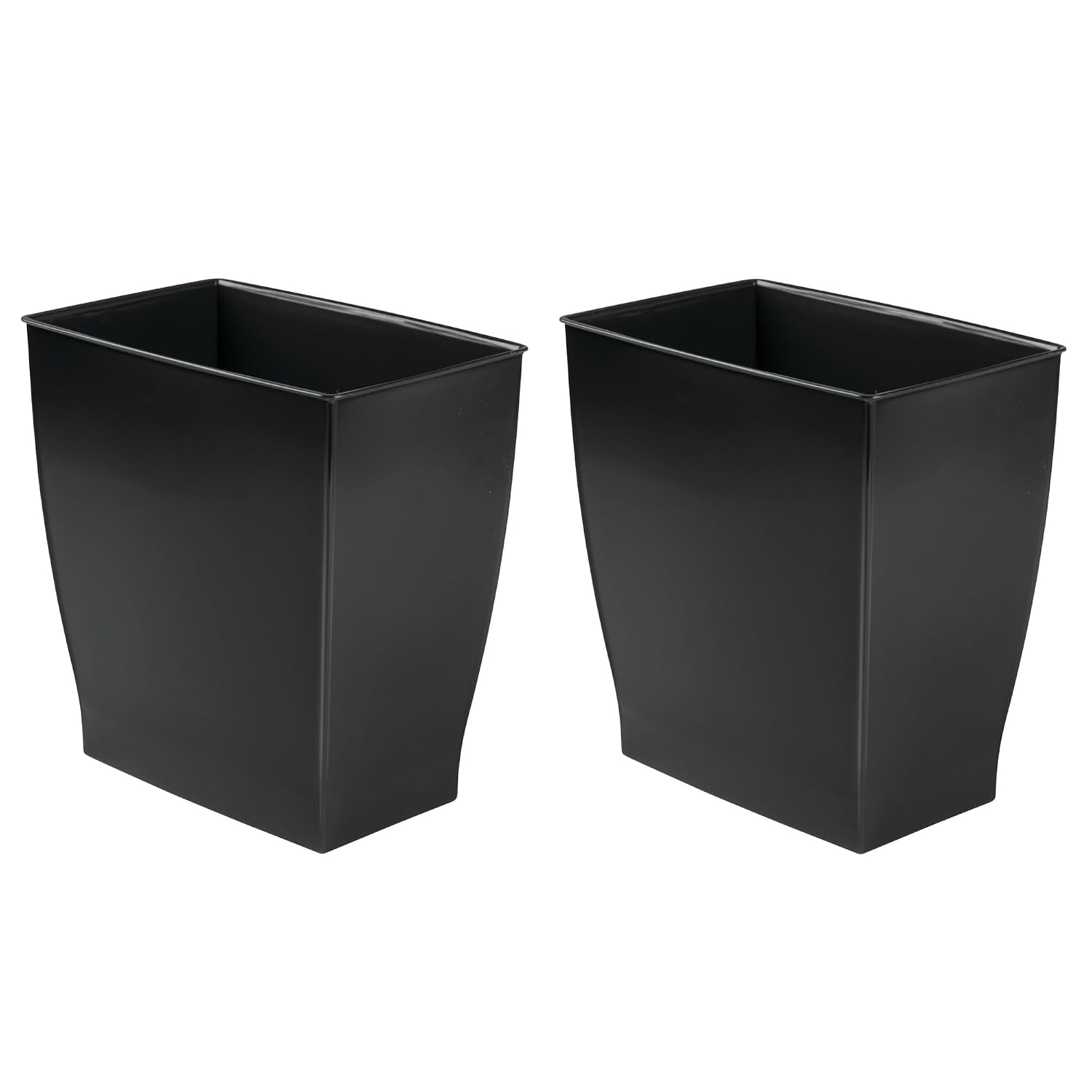 iDesign Small Plastic Bathroom Trash Can, Slim Rectangle, 2-Pack, Black