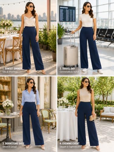Image of Preneum Women High Waist Korean Wide Leg Trousers, Loose Fit Casual Lounge Pants, Travel, Office & Streetwear Comfortable Stylish Bottom Wear (Available Plus Size)