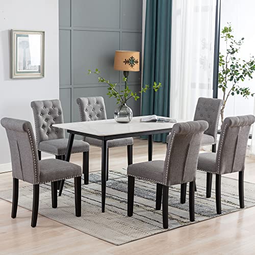 Westice Dining Chairs Set Of 2 Upholstered Fabric Kitchen Chairs Dining Room Side Chair With Nailhead Trim And Rubber Wood Legs Light Gray #TOP2