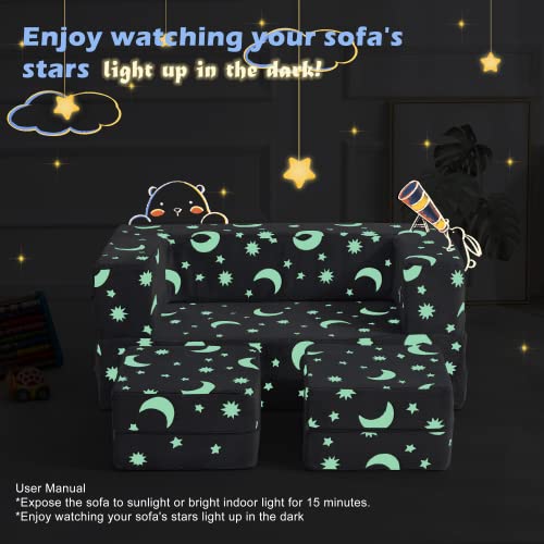 Kids Couch, Glow In The Dark Modular Kids Explore Sofa For Toddler 3 In 1 Fold Out Kids Toddler Sofa, Convertible Plush Toddler Couch With Washable And Durable Covers #TOP5