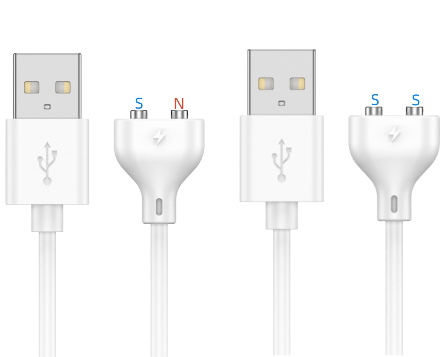 Magnetic USB DC Charger Cable,2 Pack(1pcs Single Polarity &1pcs Double Polarity) Replacement Charging Cord, 2Pins, 31.4Inch Long 6mm/0.24'' Charger for Toys, Cleanser