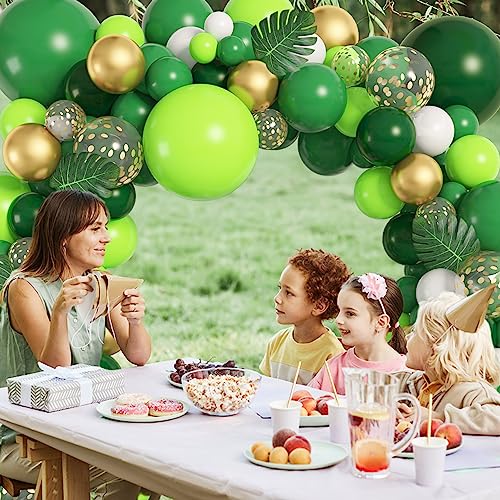 Amandir 163Pcs Jungle Party Balloons Garland Arch Kit, Gold Lime Green Balloons With Artificial Tropical Palm Leaves For Dinosaur Safari Party Decorations Wild One Birthday Party Supplies #TOP5