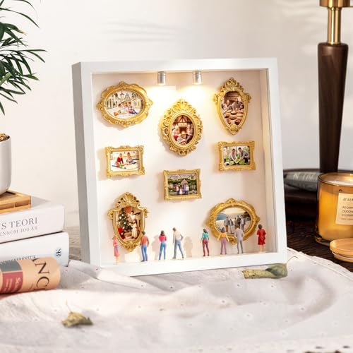 DIY Mini Museum Silhouette Box,Neu Kreatives Erinnerungsdisplay Kit,Minis Vintage Bilderrahmen Mit Golden Rahmen, Für Jahrestag, Hochzeit, Heimdekoration (Weiß)