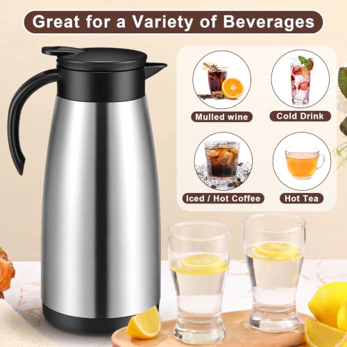 Image of Norme 2 Pcs Thermal Coffee Carafe Insulated Stainless Steel Coffee Carafe for Hot Liquid Vacuum Thermal Pot Creamer Pitcher Dispenser with Brushes Keeping Hot Water Milk(Black, Matte Silver,51 oz)